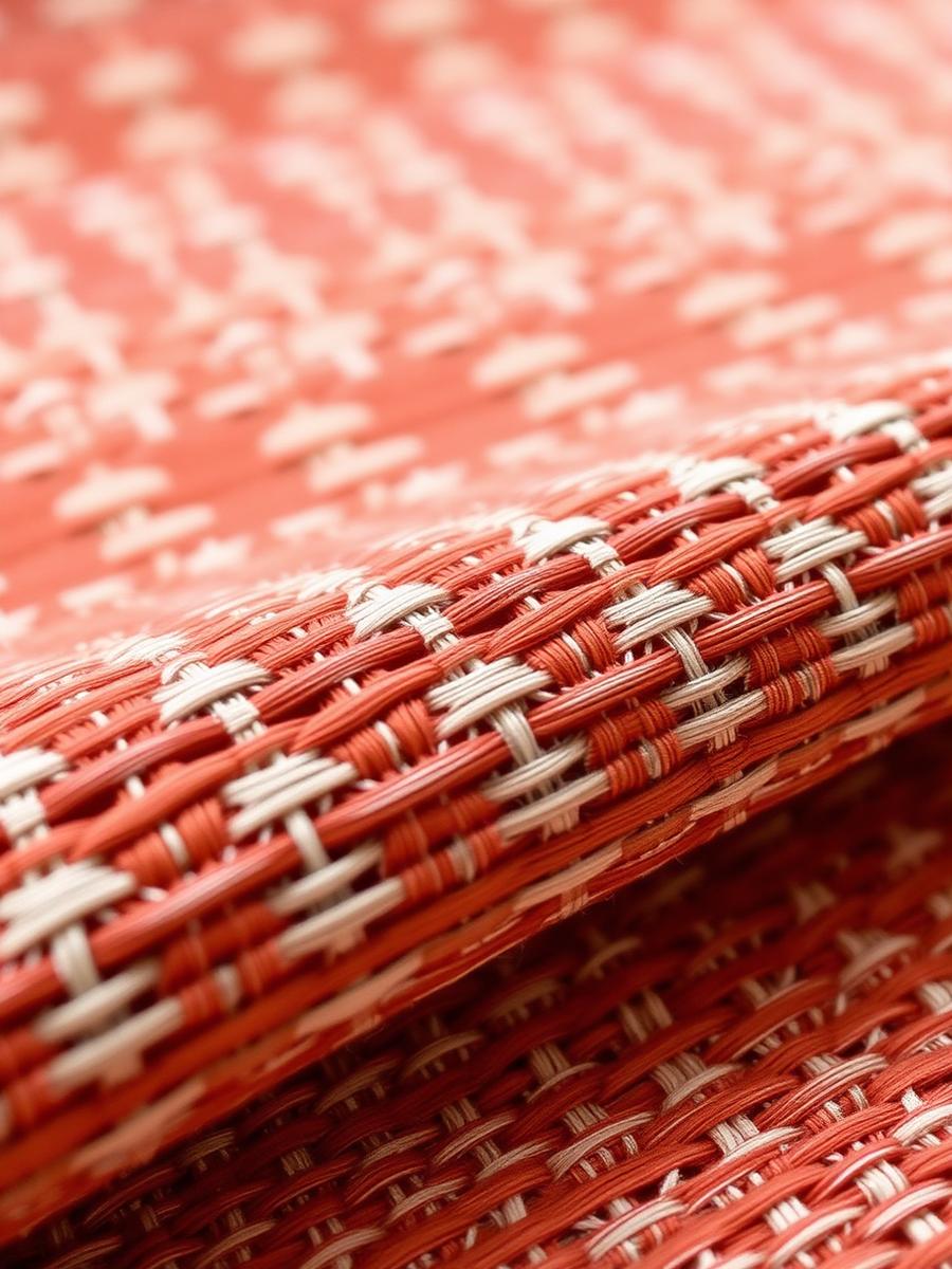 Handwoven textile in terracotta and cream